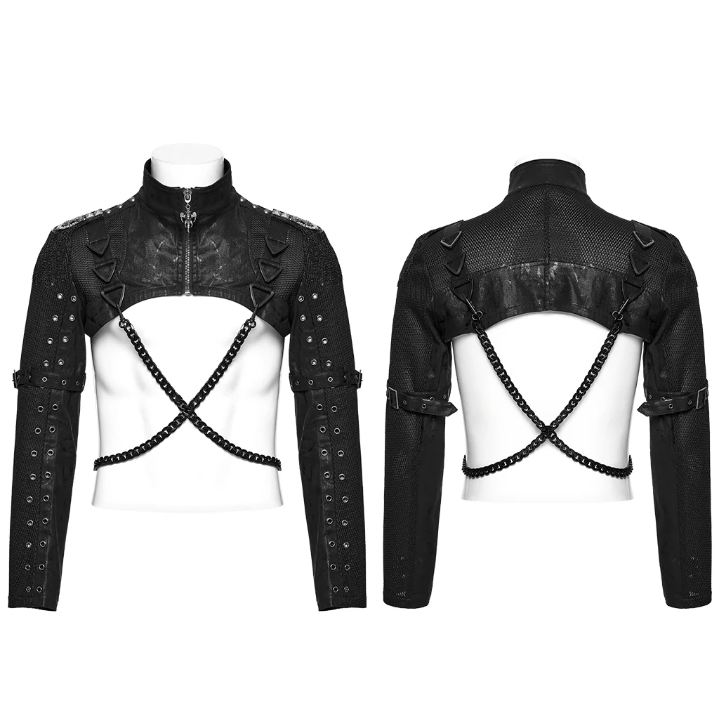 WY-1788XDM Edgy Black Chain-Ring Punk Jackets Unique Cropped Design - Image 6