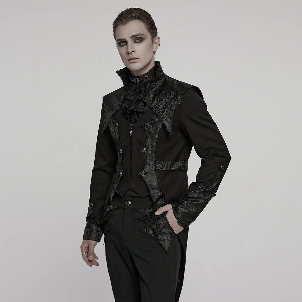 WY-1789LDM Gothic Coat Dark Victorian Brocade Jacket Menswear Tailored Design - Image 22