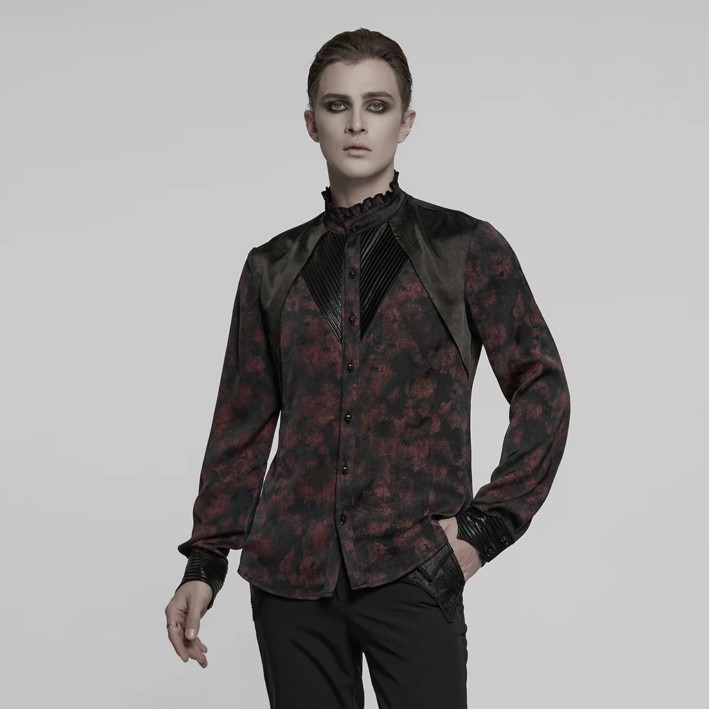 WY-1790CCM Gothic Shirts Men Jacquard Lace Collar Dark Green Design - Image 14