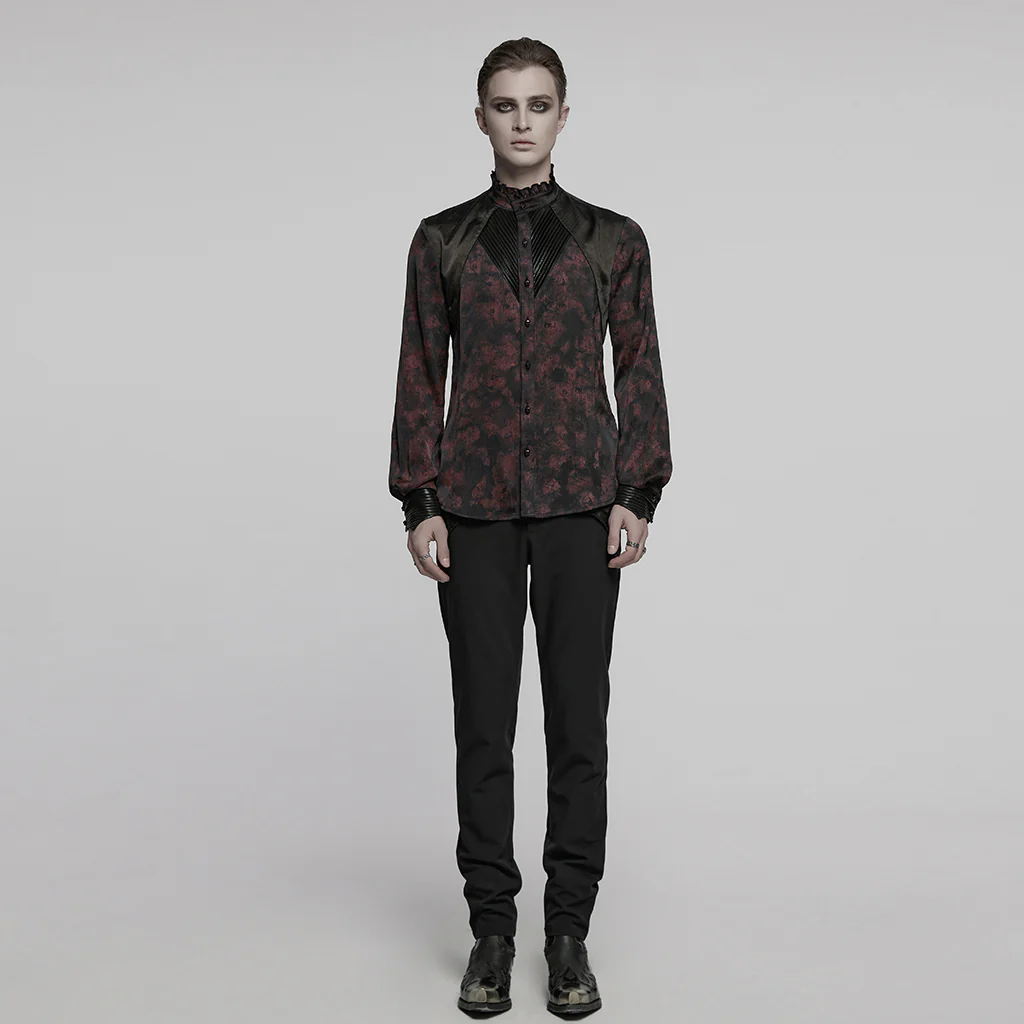 WY-1790CCM Gothic Shirts Men Jacquard Lace Collar Dark Green Design - Image 16