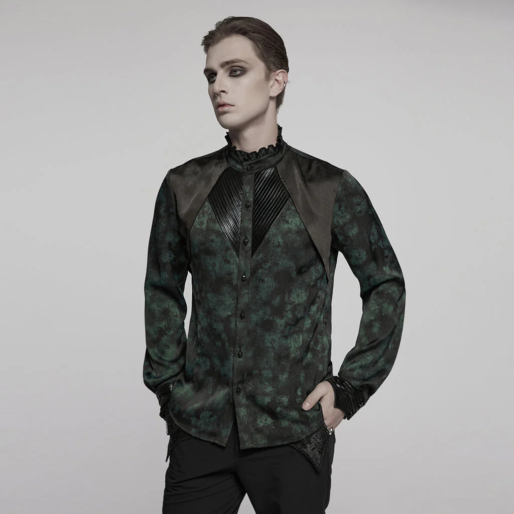 WY-1790CCM Gothic Shirts Men Jacquard Lace Collar Dark Green Design - Image 28