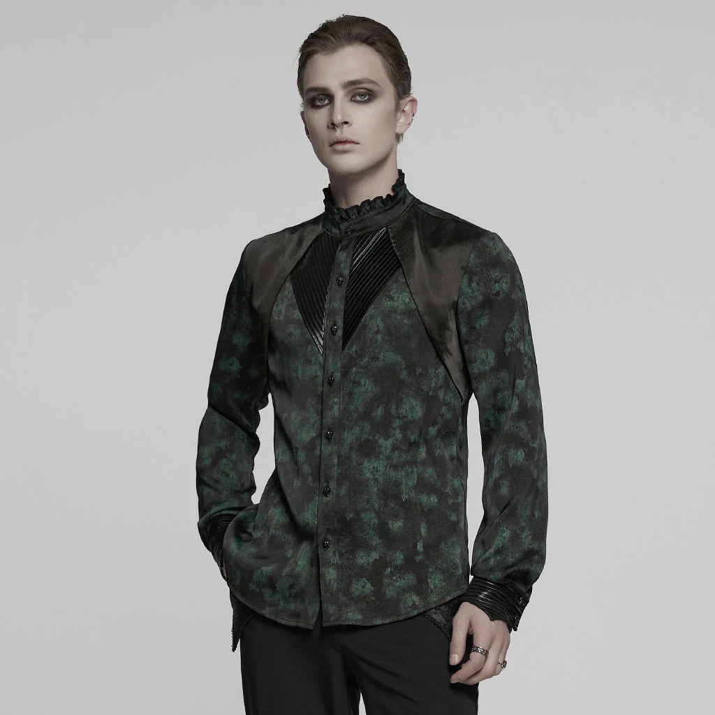 WY-1790CCM Gothic Shirts Men Jacquard Lace Collar Dark Green Design - Image 30