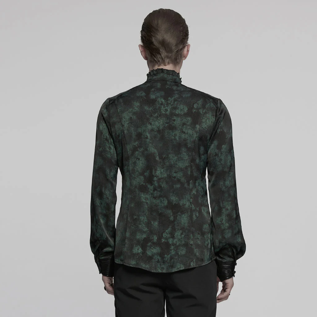 WY-1790CCM Gothic Shirts Men Jacquard Lace Collar Dark Green Design - Image 31