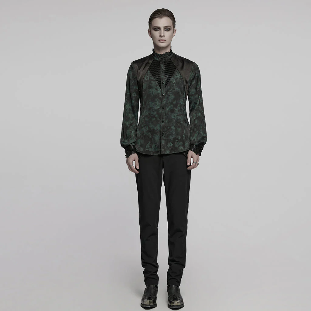 WY-1790CCM Gothic Shirts Men Jacquard Lace Collar Dark Green Design - Image 32