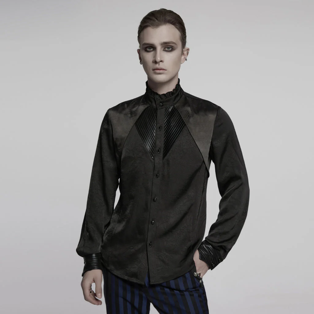WY-1790CCM Gothic Shirts Men Jacquard Lace Collar Dark Green Design - Image 49