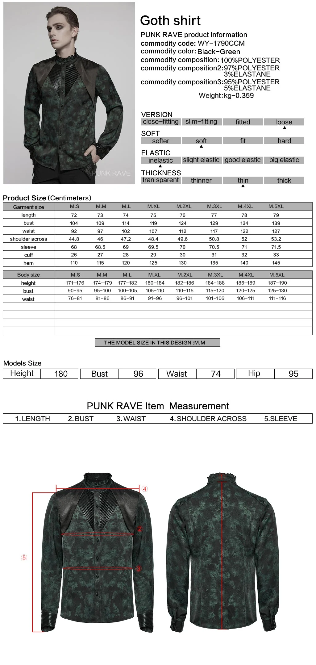 WY-1790CCM Gothic Shirts Men Jacquard Lace Collar Dark Green Design - Image 55