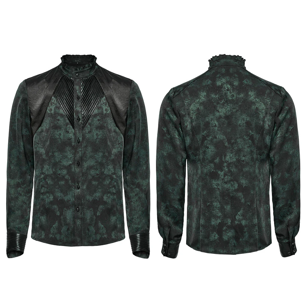 WY-1790CCM Gothic Shirts Men Jacquard Lace Collar Dark Green Design - Image 59