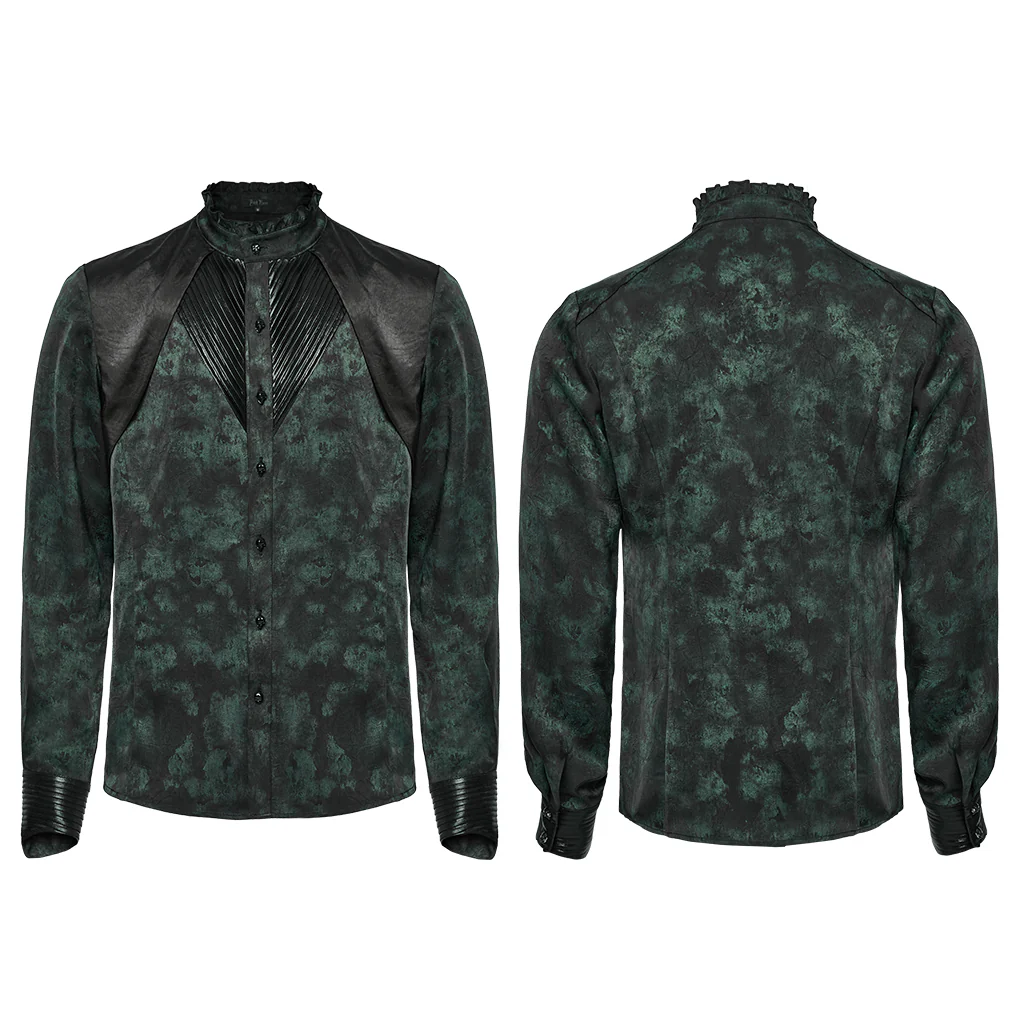 WY-1790CCM Gothic Shirts Men Jacquard Lace Collar Dark Green Design - Image 6