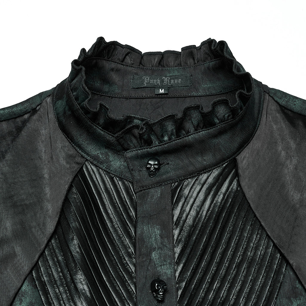 WY-1790CCM Gothic Shirts Men Jacquard Lace Collar Dark Green Design - Image 61