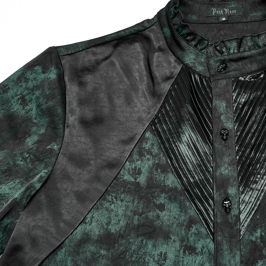 WY-1790CCM Gothic Shirts Men Jacquard Lace Collar Dark Green Design - Image 63