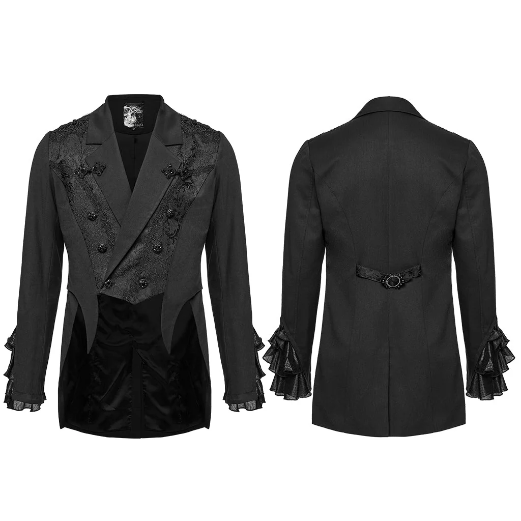WY-1791LDM Victorian Gothic Coat Black Lace Tailored Vintage Steampunk Jacket - Image 15