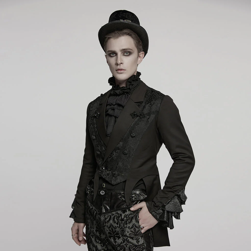 WY-1791LDM Victorian Gothic Coat Black Lace Tailored Vintage Steampunk Jacket - Image 21