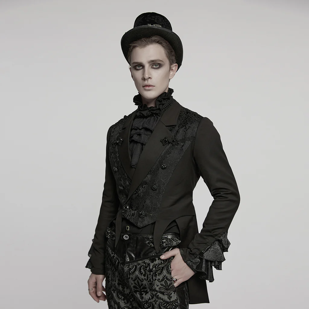 WY-1791LDM Victorian Gothic Coat Black Lace Tailored Vintage Steampunk Jacket - Image 3