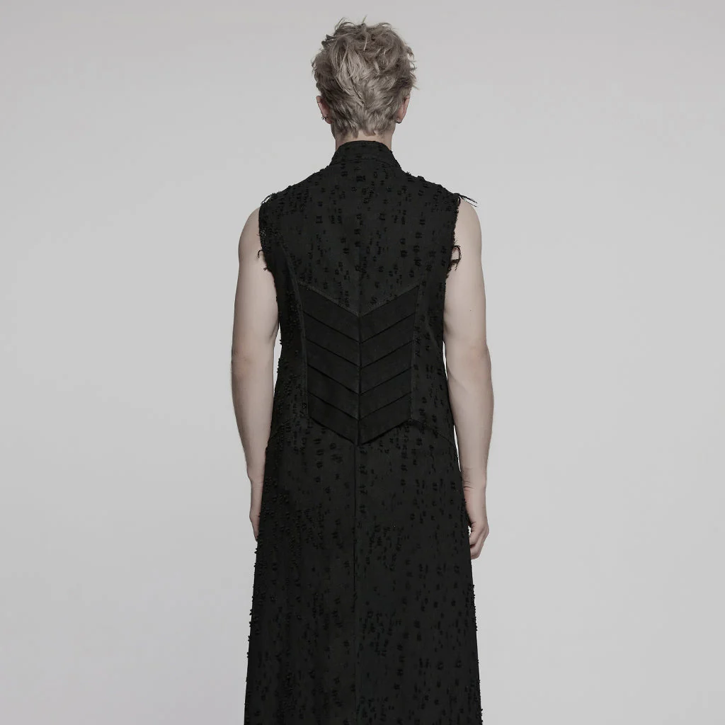 WY-1792MJM Mens Gothic Sleeveless Coat with Frayed Edge Details - Image 22