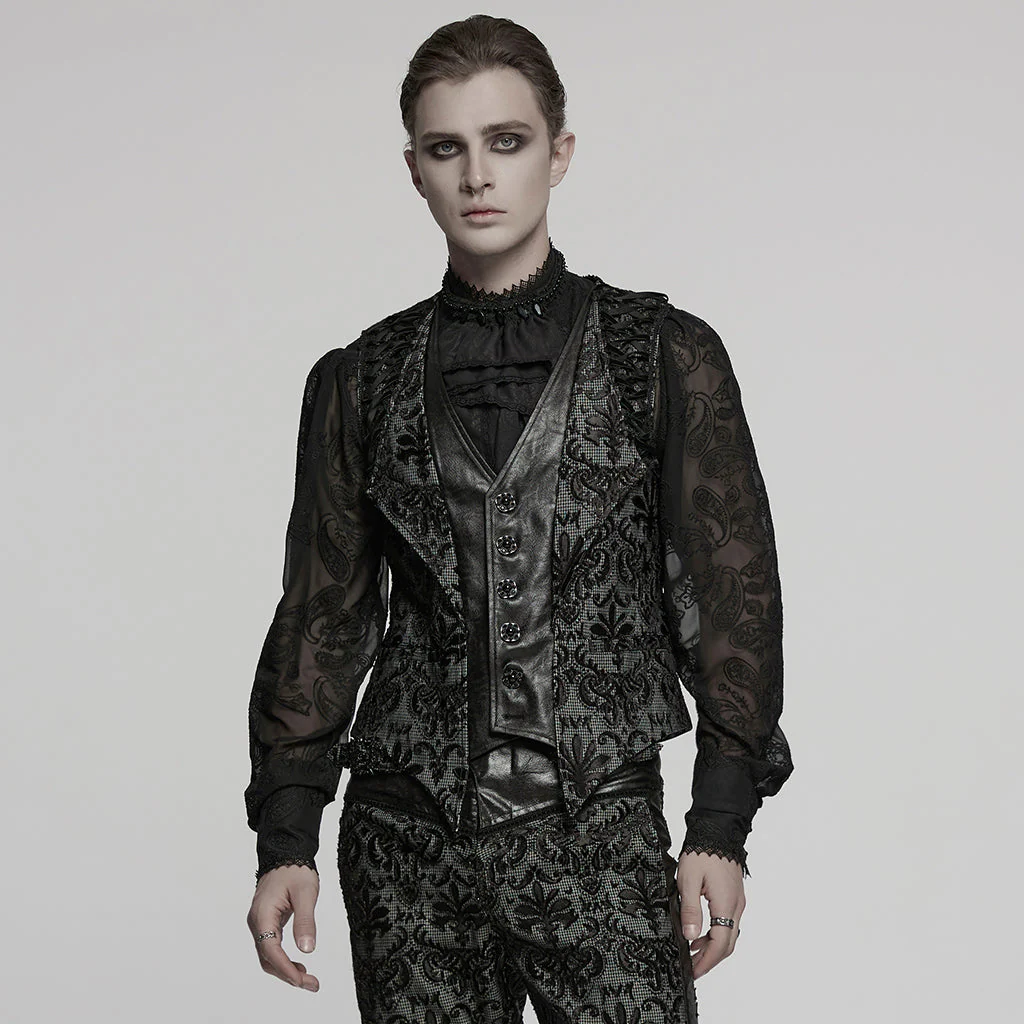 WY-1793MJM Mens Gothic Vest Embroidered Lace Button Up Vintage Style - Image 11