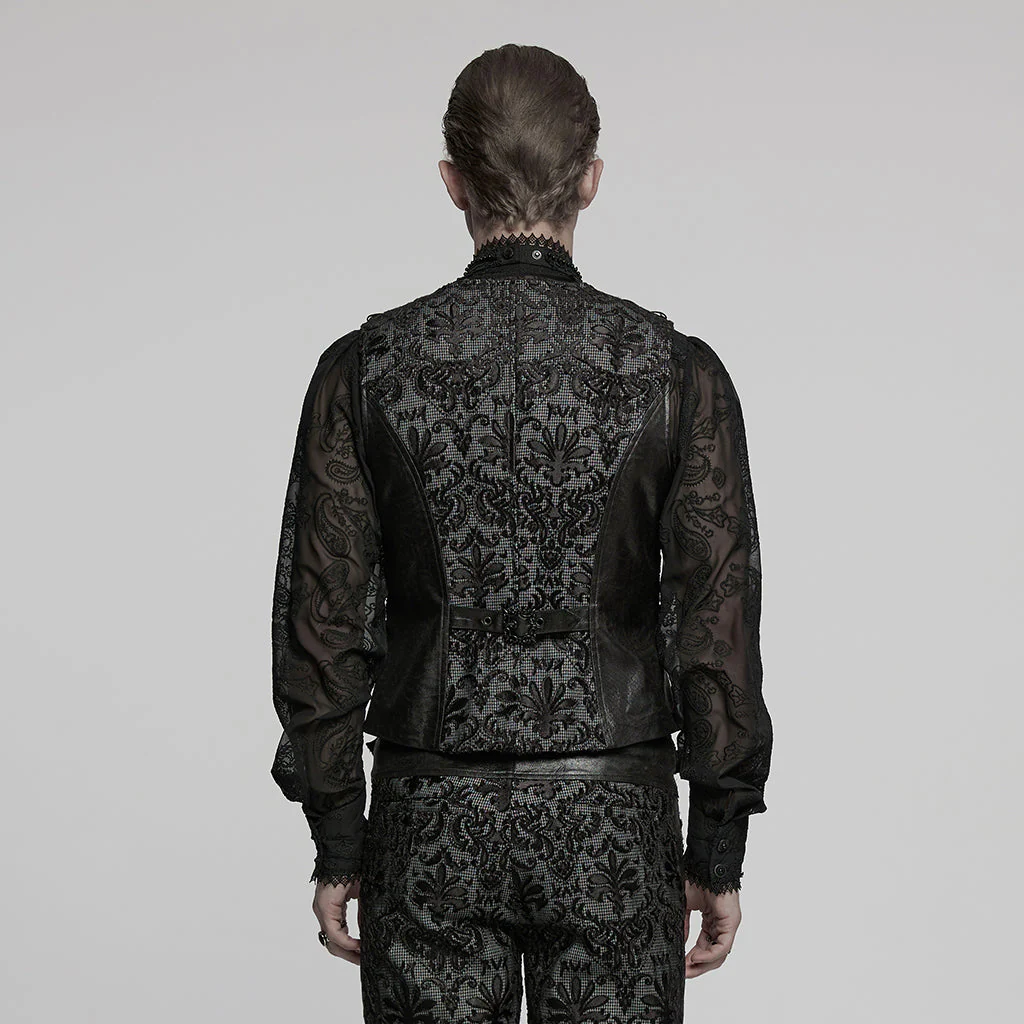 WY-1793MJM Mens Gothic Vest Embroidered Lace Button Up Vintage Style - Image 14