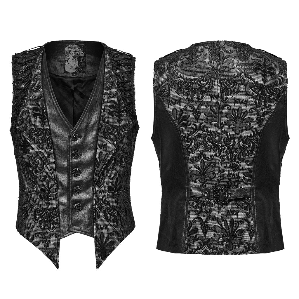 WY-1793MJM Mens Gothic Vest Embroidered Lace Button Up Vintage Style - Image 16