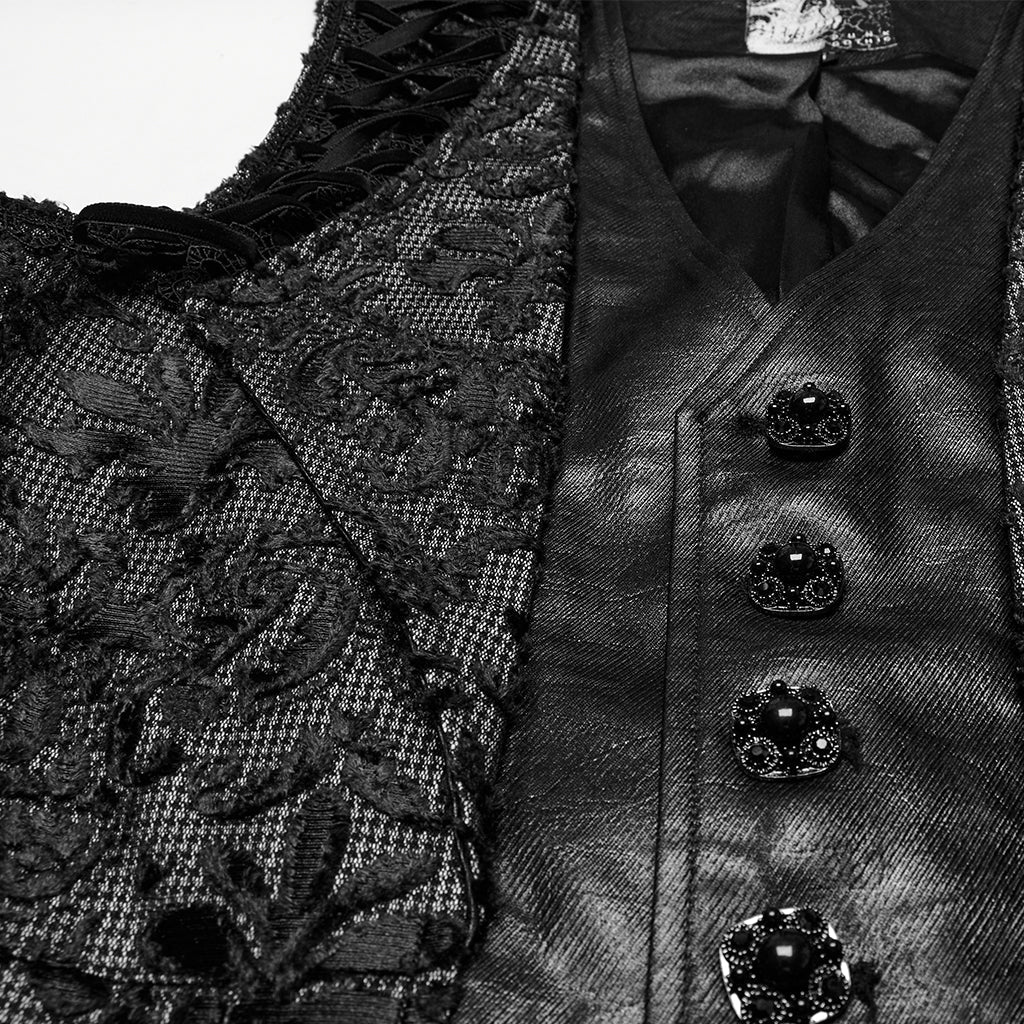 WY-1793MJM Mens Gothic Vest Embroidered Lace Button Up Vintage Style - Image 18