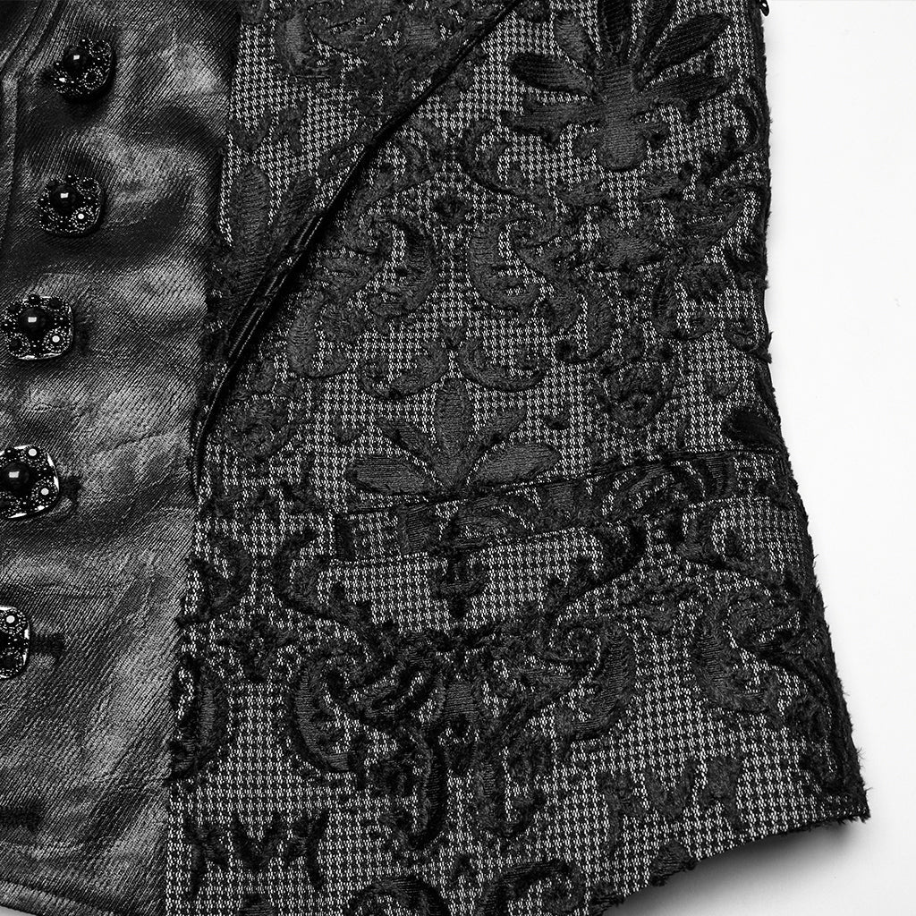WY-1793MJM Mens Gothic Vest Embroidered Lace Button Up Vintage Style - Image 19