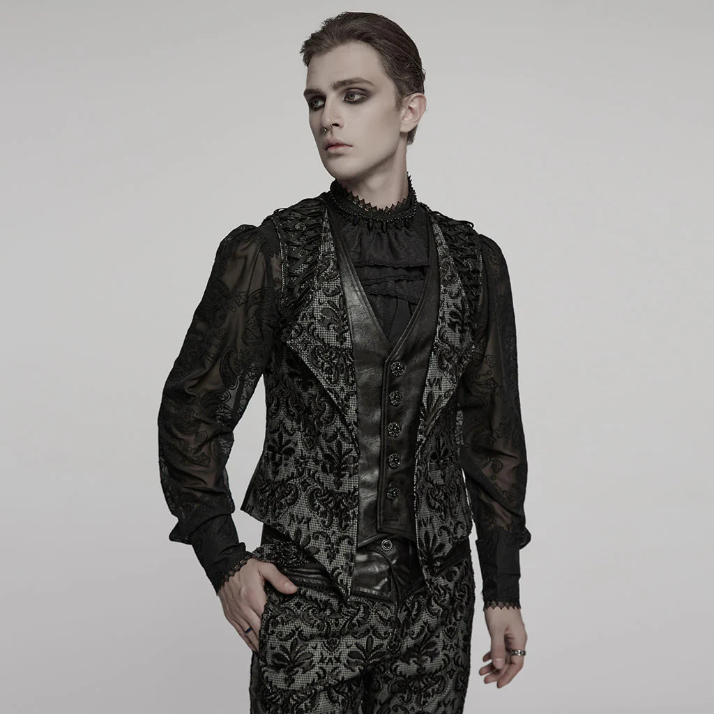 WY-1793MJM Mens Gothic Vest Embroidered Lace Button Up Vintage Style - Image 23