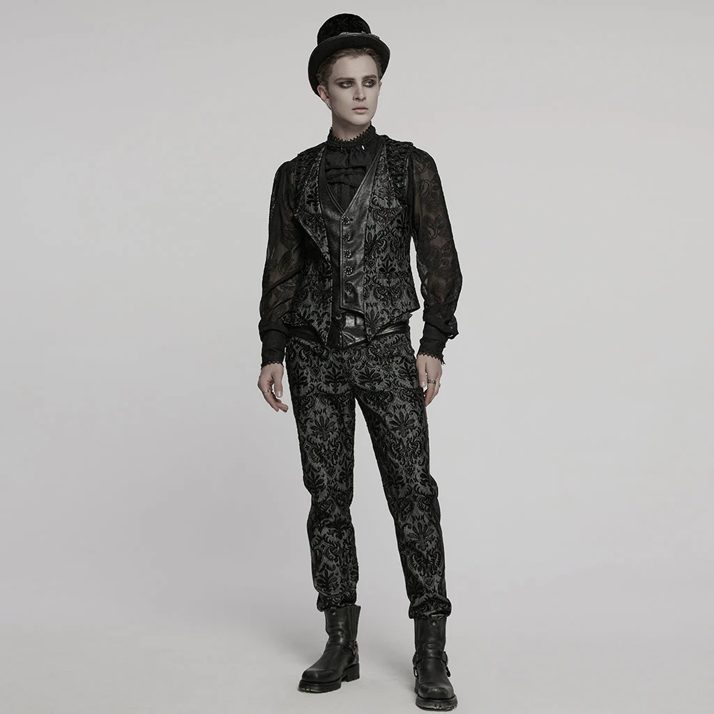 WY-1793MJM Mens Gothic Vest Embroidered Lace Button Up Vintage Style - Image 25