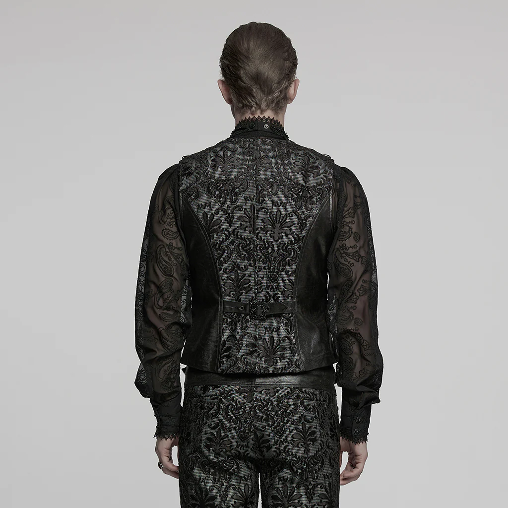 WY-1793MJM Mens Gothic Vest Embroidered Lace Button Up Vintage Style - Image 4