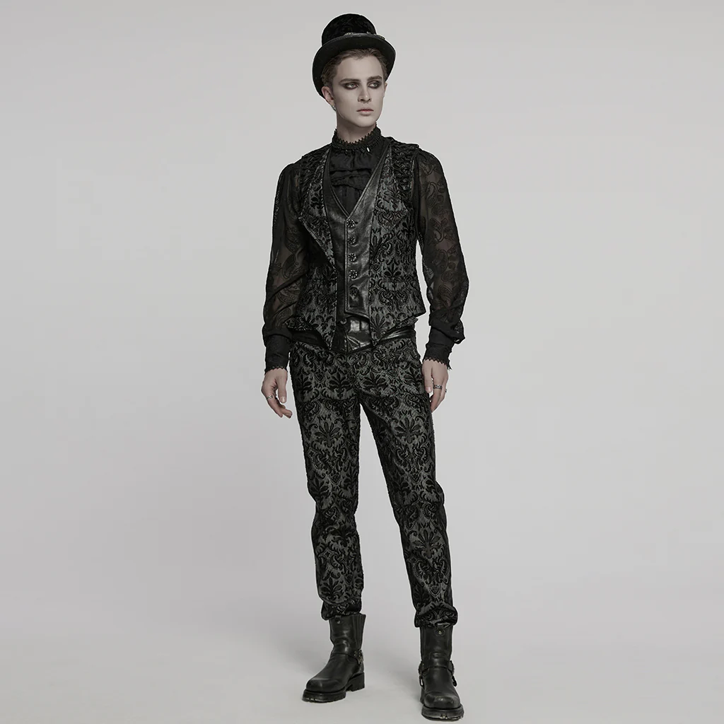 WY-1793MJM Mens Gothic Vest Embroidered Lace Button Up Vintage Style - Image 5