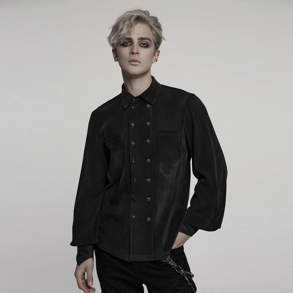 WY-1794CCM Mens Gothic Velvet Double Breasted Burgundy Shirt Trendy - Image 13