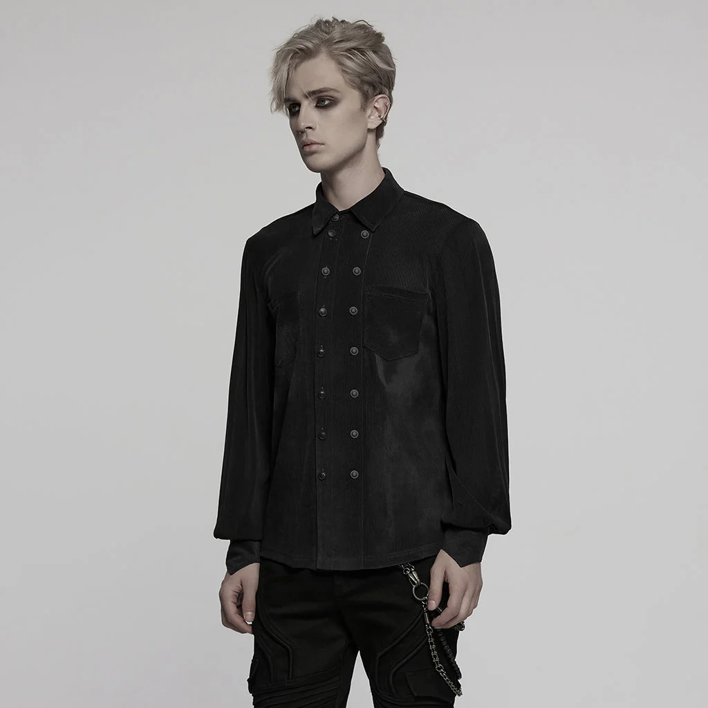WY-1794CCM Mens Gothic Velvet Double Breasted Burgundy Shirt Trendy - Image 49