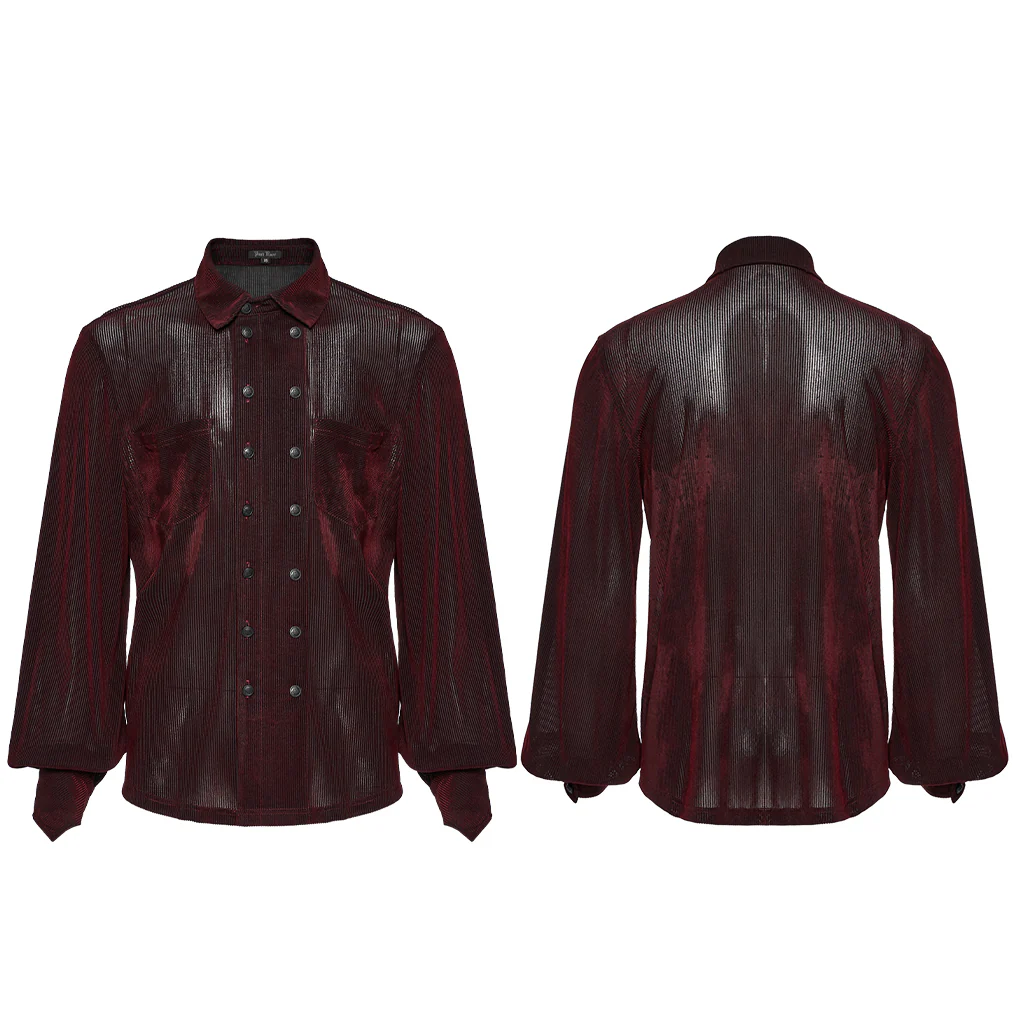 WY-1794CCM Mens Gothic Velvet Double Breasted Burgundy Shirt Trendy - Image 6