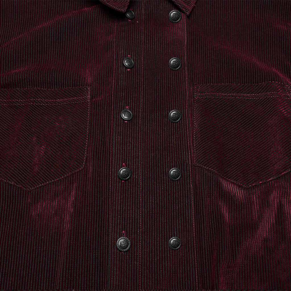 WY-1794CCM Mens Gothic Velvet Double Breasted Burgundy Shirt Trendy - Image 8