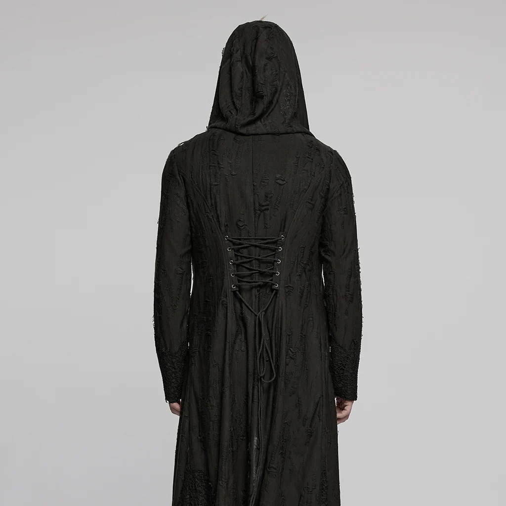 WY-1795XCM Mens Gothic Jacket Hooded Long Trench Coat with Chains - Image 4
