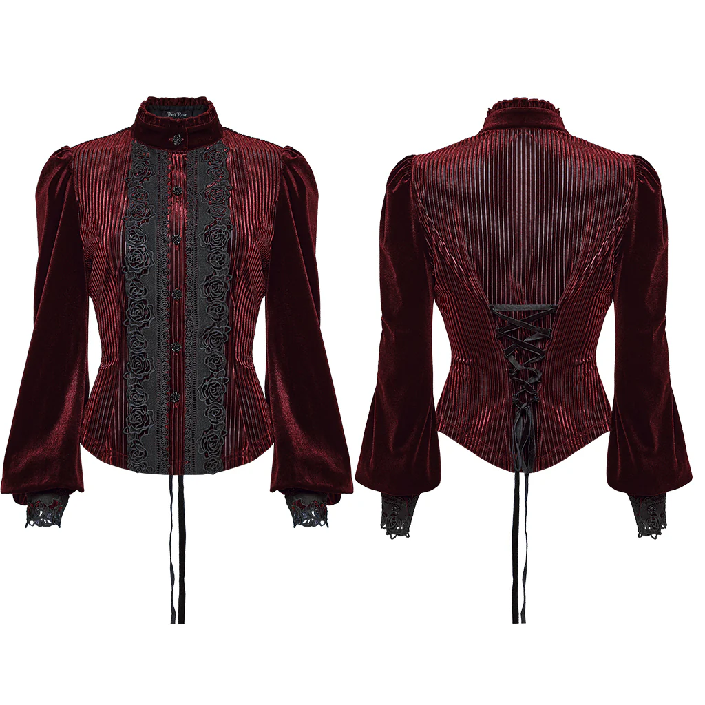WY-1798CCF Velvet Victorian Lace Gothic Shirt Puff Sleeve Black - Image 17