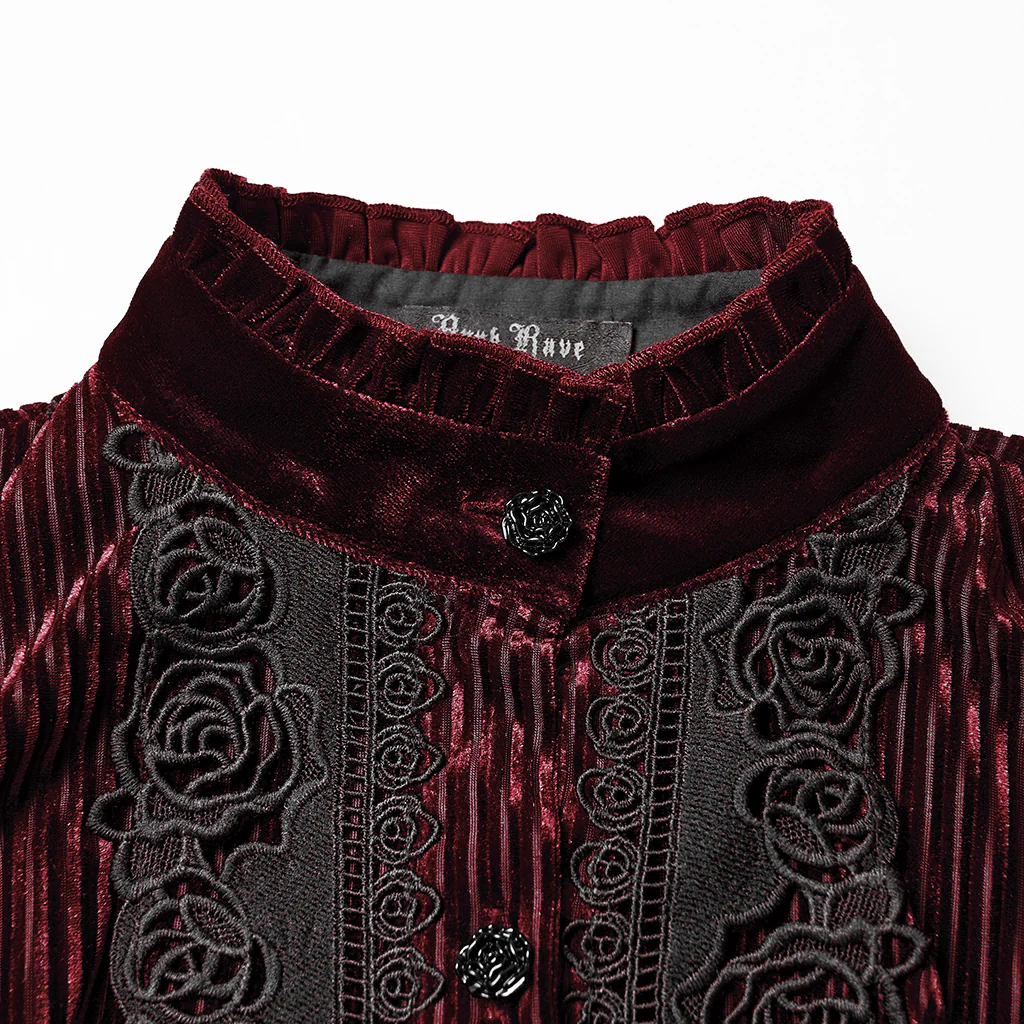 WY-1798CCF Velvet Victorian Lace Gothic Shirt Puff Sleeve Black - Image 18