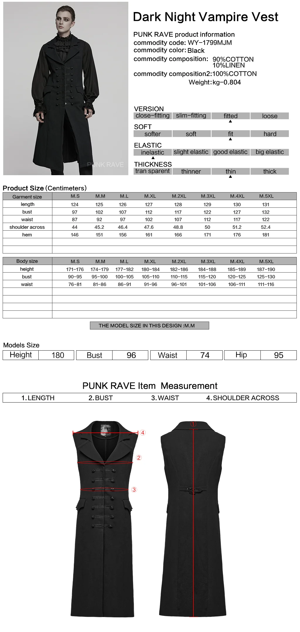 WY-1799MJM Gothic Vest Long Tailcoat Sleek Dark Victorian Design - Image 2