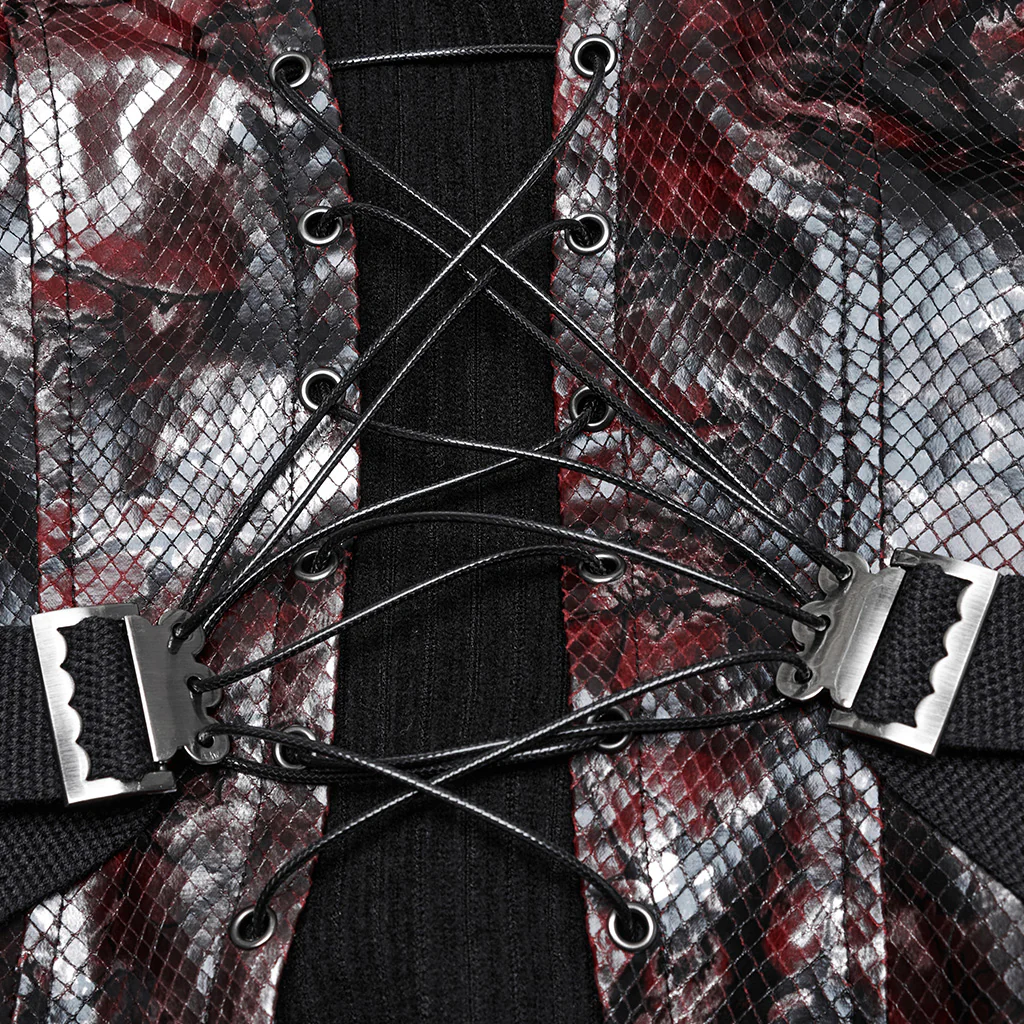 WY-1802MXF Edgy Punk Corset with Red Snakeskin Look and Buckle Straps - Image 8