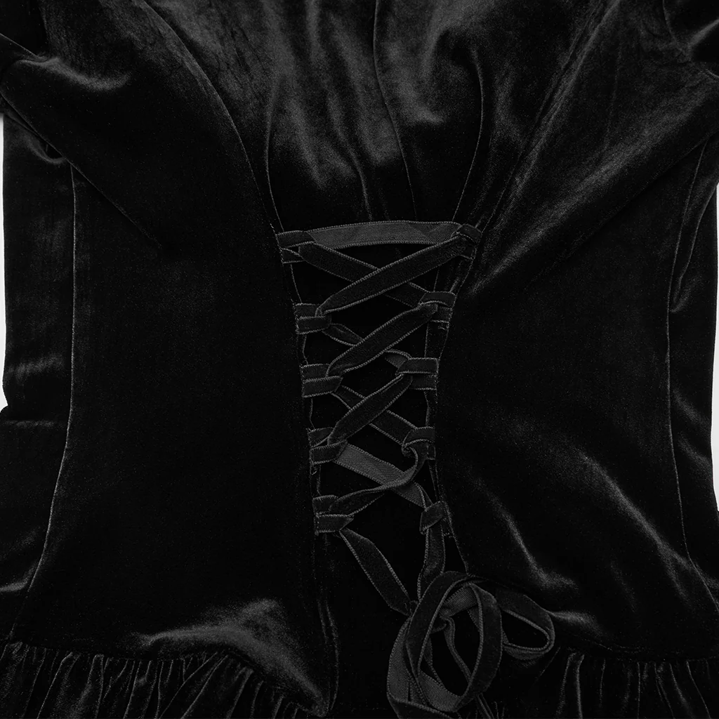 WY-1804XDF Gothic Jacket Black Velvet Fur Trim Bell Sleeves - Image 10