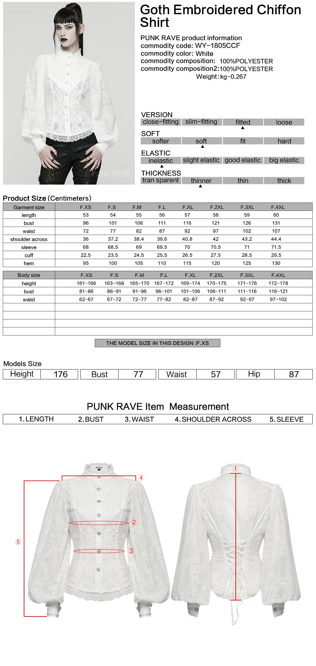 WY-1805CCF Gothic Shirt Sheer Embroidered Lace Victorian Blouse Long Sleeves - Image 12
