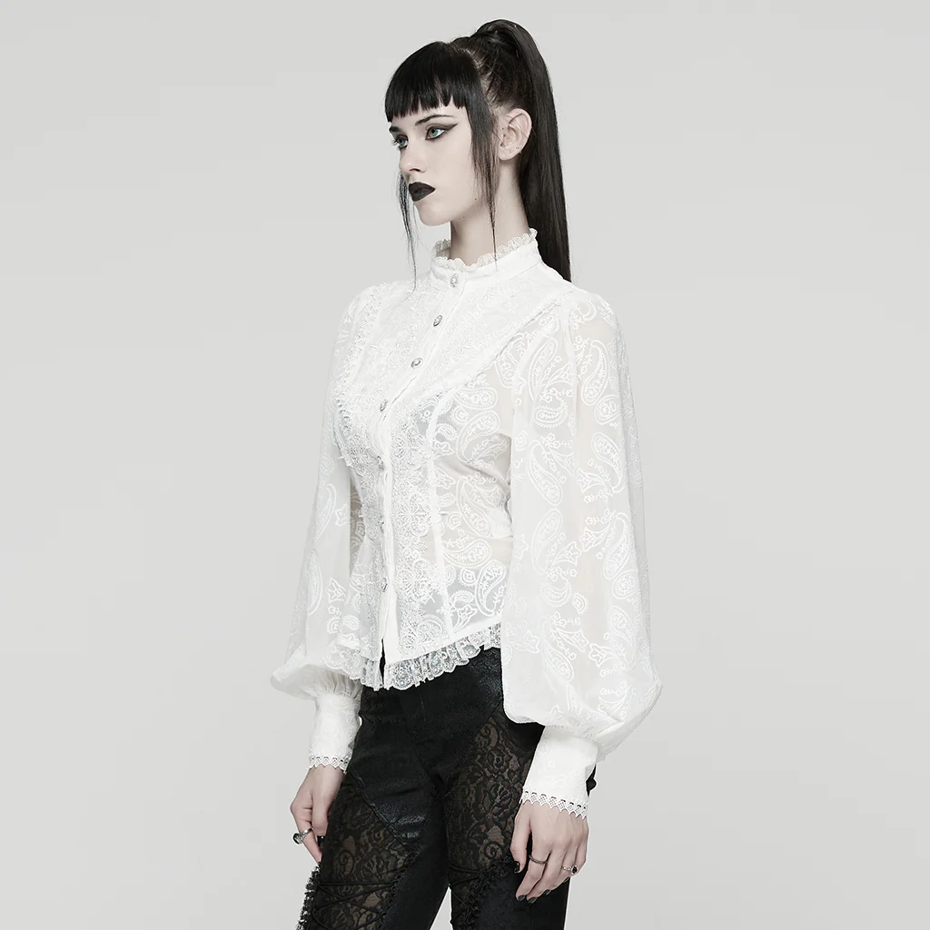 WY-1805CCF Gothic Shirt Sheer Embroidered Lace Victorian Blouse Long Sleeves - Image 14
