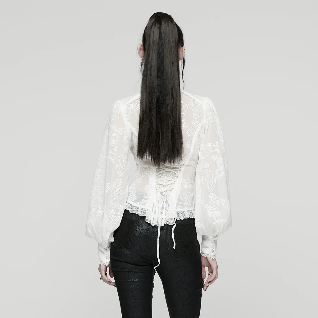 WY-1805CCF Gothic Shirt Sheer Embroidered Lace Victorian Blouse Long Sleeves - Image 15