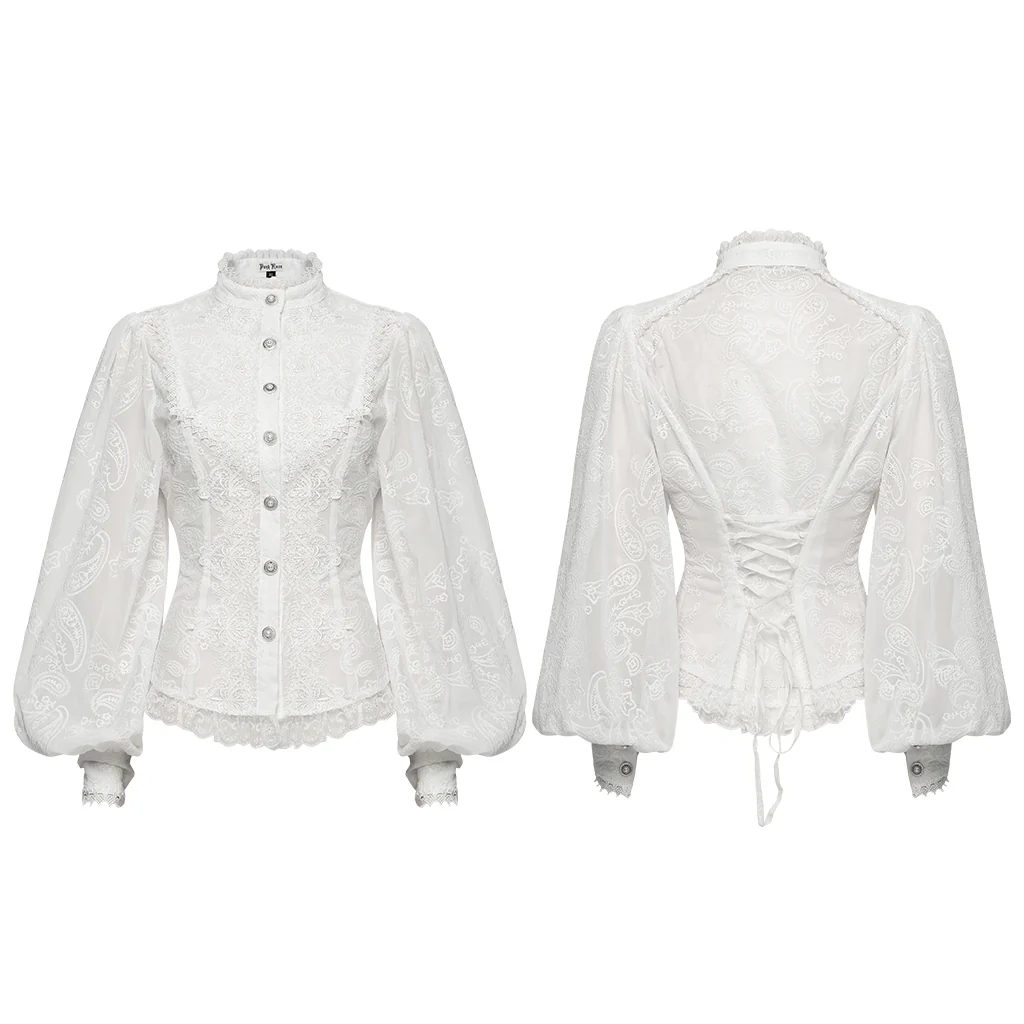 WY-1805CCF Gothic Shirt Sheer Embroidered Lace Victorian Blouse Long Sleeves - Image 17