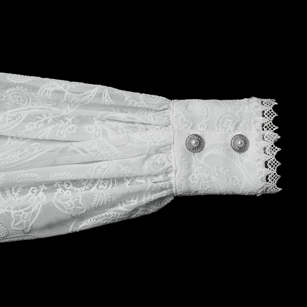 WY-1805CCF Gothic Shirt Sheer Embroidered Lace Victorian Blouse Long Sleeves - Image 20