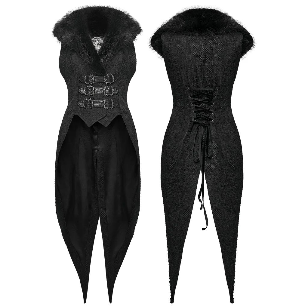 WY-1806MJF Gothic Faux Fur Collar Buckle Detail Waistcoat Vest - Image 3