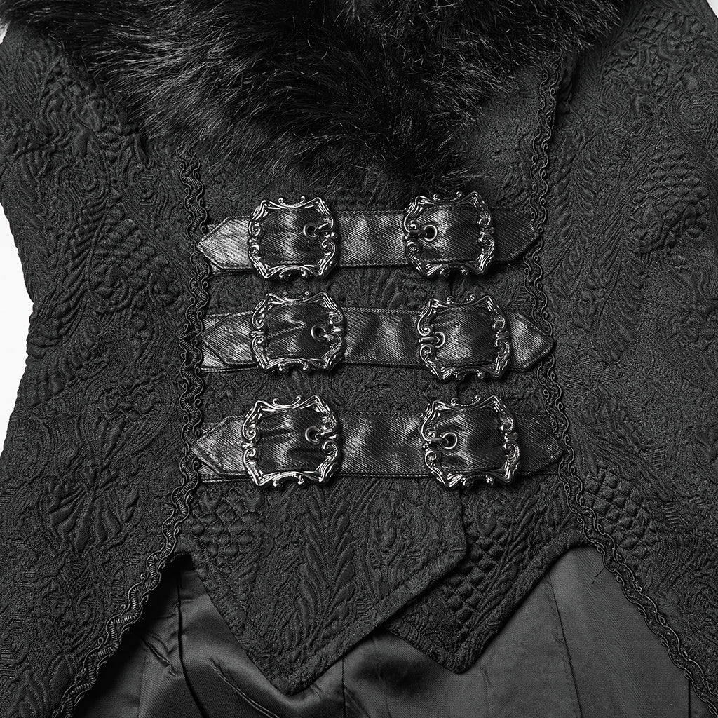 WY-1806MJF Gothic Faux Fur Collar Buckle Detail Waistcoat Vest - Image 8