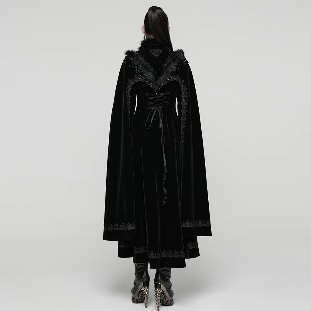 WY-1811DPF Gothic Coat Elegant Black Velvet Victorian Long Cloak - Image 4
