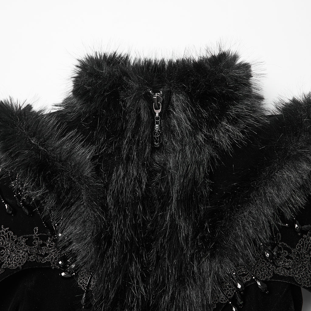 WY-1811DPF Gothic Coat Elegant Black Velvet Victorian Long Cloak - Image 7