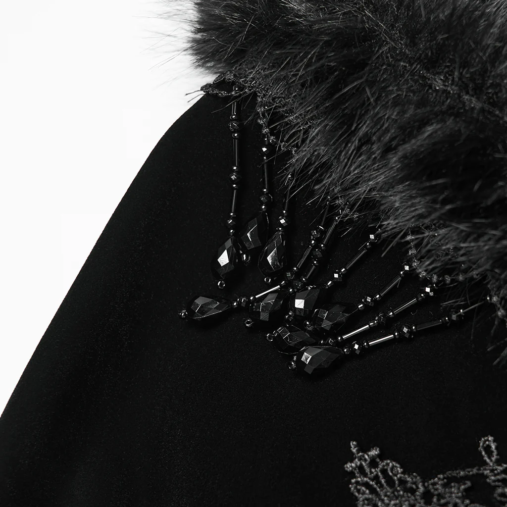 WY-1811DPF Gothic Coat Elegant Black Velvet Victorian Long Cloak - Image 8