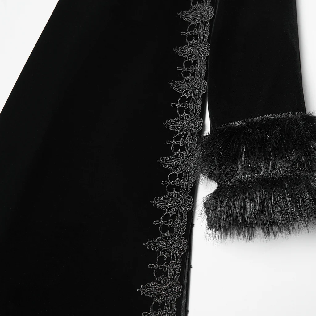 WY-1811DPF Gothic Coat Elegant Black Velvet Victorian Long Cloak - Image 9