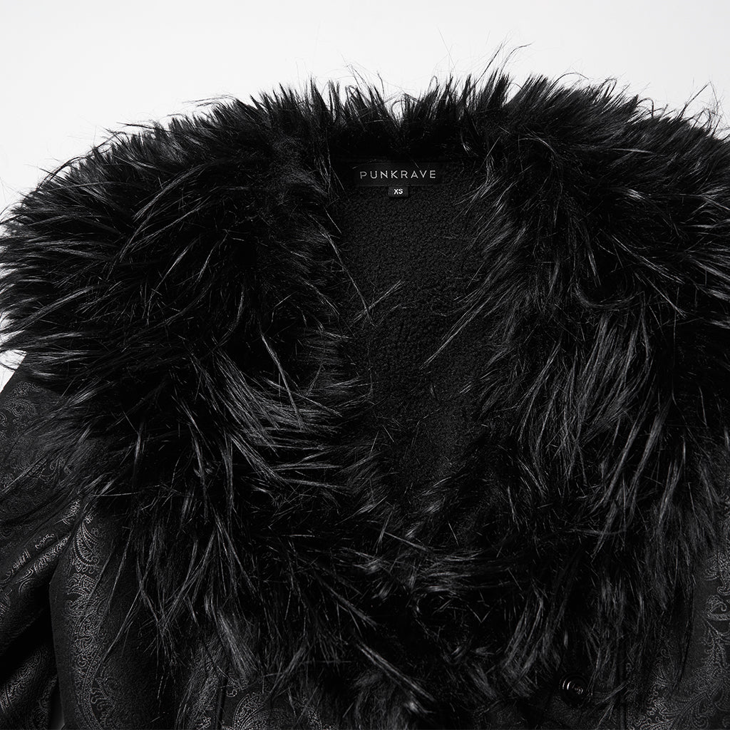 WY-1812ECF Gothic Coat Faux Fur Trimmed Buckle Detail Long Sleeve - Image 7