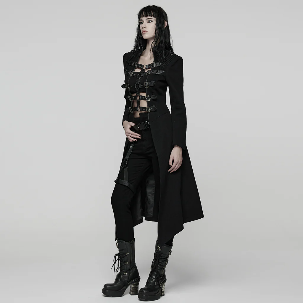 WY-1814XCF Steampunk Buckle Strap Long Gothic Punk Coat Retro Style - Image 3